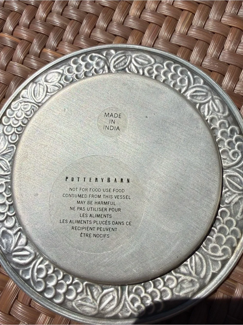 Pottery Barn Silver Embossed Floral Metal Coasters - Set of 4